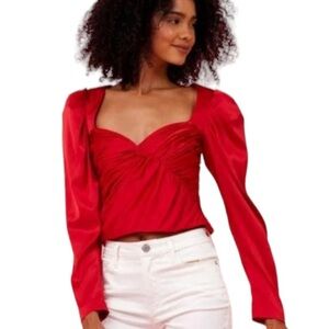 Hutch Red Puff Sleeve Crop Blouse